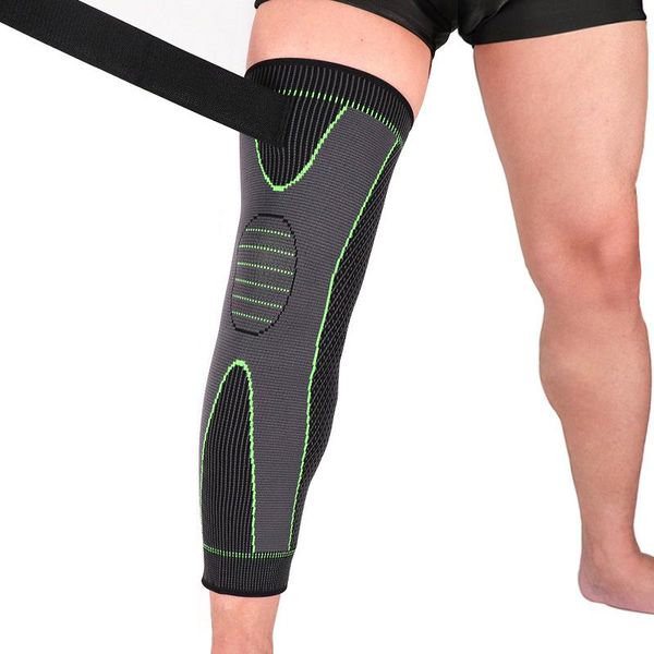 

bandage lengthen sport knee protect leg support leggings 1 pcs long green stripe kneepads warm guard sleeve elbow & pads, Black;gray
