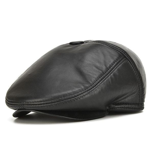 

visors men's genuine leather hat male sheepskin peaked cap ear protection year gift b-7168, Blue;gray