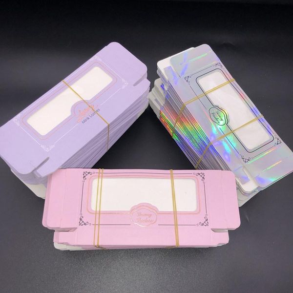 

false eyelashes mikiwi wholesale eyelash lavender packaging cardboard box pink custom logo 3d mink holography boxes empty