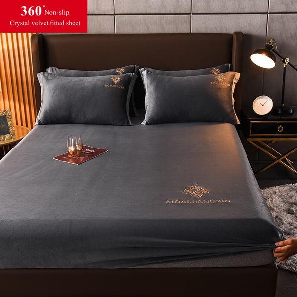 

sheets & sets wostar winter warm solid crystal velvet elastic band fitted sheet mattress cover family soft cozy double bed king size