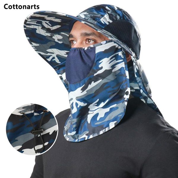 

wide brim hats autumn men's uv protection sun hat camouflage mesh breathable boonie with neck flap waterproof hiking fishing, Blue;gray