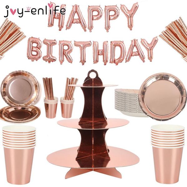 

disposable dinnerware rose gold birthday party solid color bronzing plate tableware paper tablecloth wedding decoration supplies