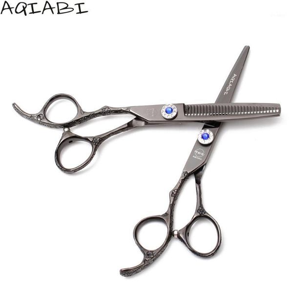 

6'' left hand jp 440c aqiabi black salon hair scissors cutting shears thinning hairdresser's plum handle1