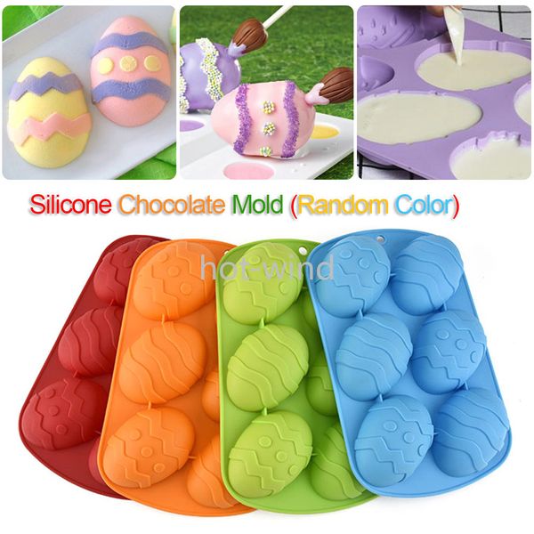 Ovo de Páscoa de 6 cavidades em forma de silicone Molde de chocolate DIY Baking Baking Molde de cor aleatório EE