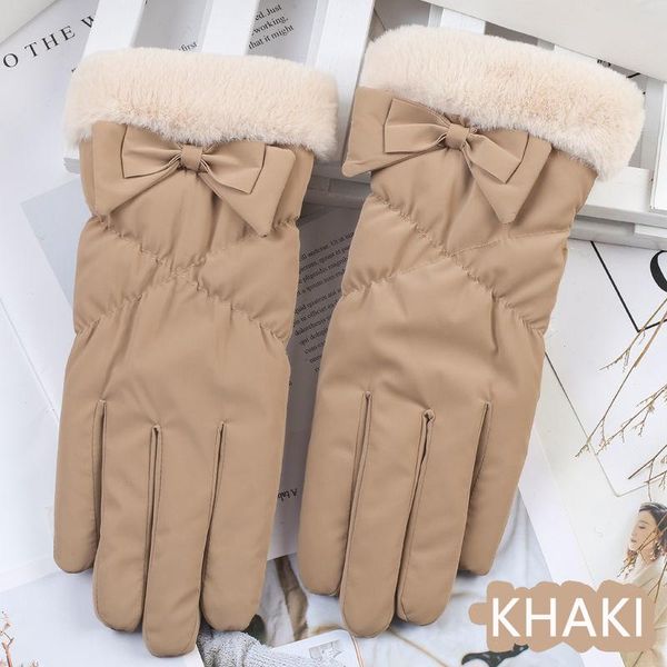 

sports gloves winter warm touch screen down cloth female windproof and water-repellent fleece cute mittens full finger mitts for girls, Black