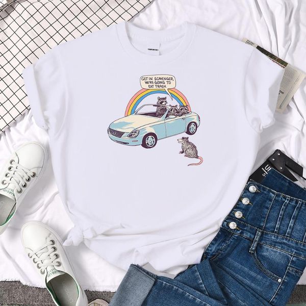 

women's t-shirt tee get in scavenger we eat trash print women tshirt summer t shirts clothing fashion brand womens shirt, White