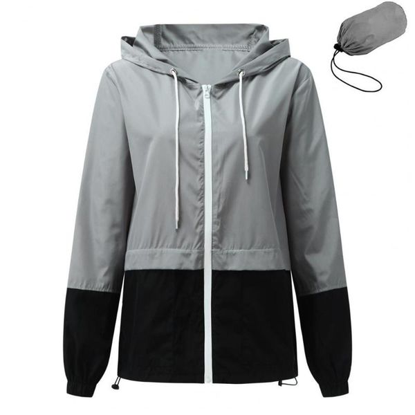 

women's hoodies & sweatshirts hooded jacket solid color drawstring women long sleeve zipper pockets raincoat for hiking, Black