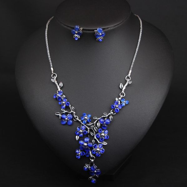 

silver branch flower necklace earring set short clavicle chain female jewelry