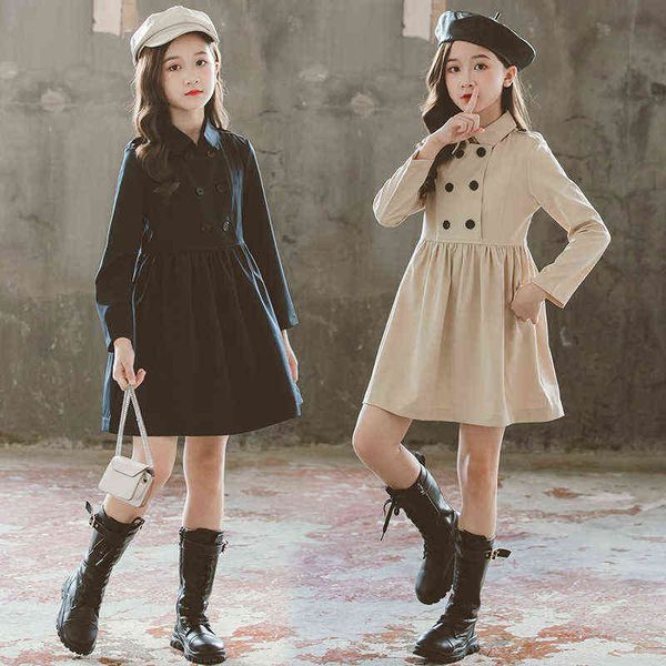 

classical new 2020 fall winter girls dress kids college style buttoned baby cotton dress children princess dress elegant, #9126 g1129, Red;yellow
