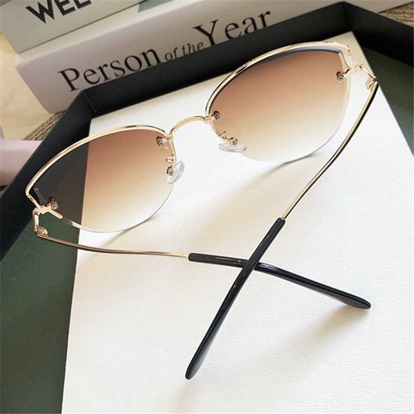 

luxury designer sunglasses yooske brand rimless women cat eye sun glasses ladies clear gradient sunglass 2021 diamond cutting lens 0622, White;black