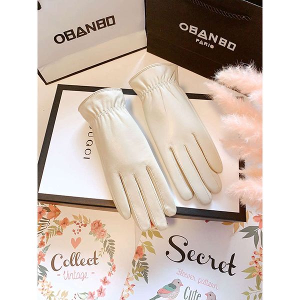 

gloves real sheepskin women simple winter plush thickened warm windproof lovely white touch screen driving thin men cycling, Blue;gray