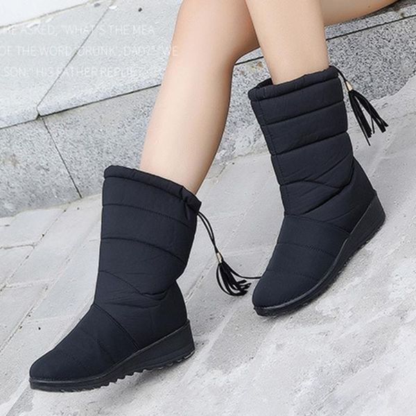 

boots karin female snow platform wedges lace-up 2021 winter keep warm ankle comfy fashion mid-calf women shoes, Black
