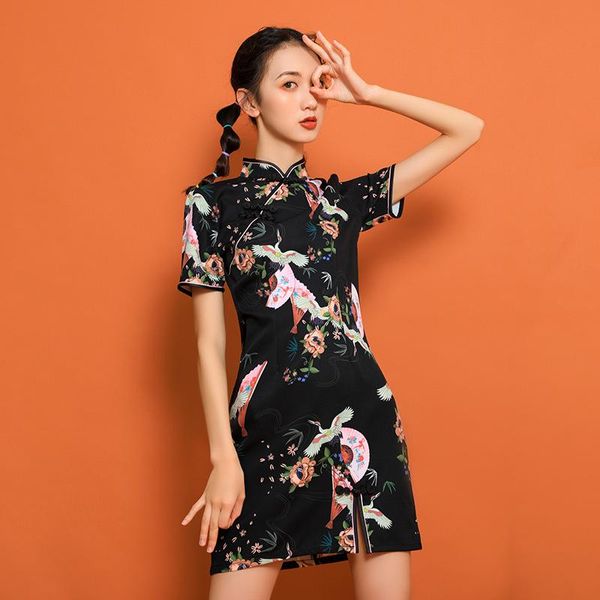 

summer women's modified cheongsam young little chinese style girl short dress ethnic clothing, Red