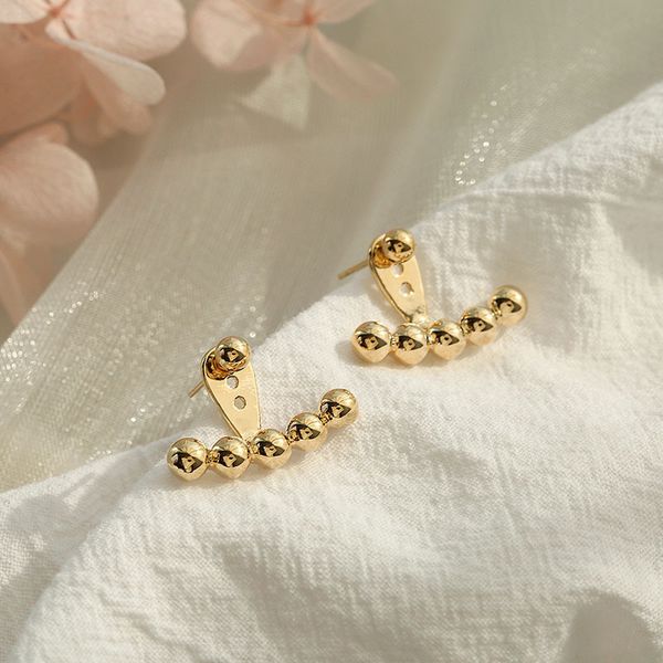 

aaa designer jewelry new style wang ziwen same earrings simple temperament gold doudou two earrings s925 silver needle advanced ear, Golden;silver