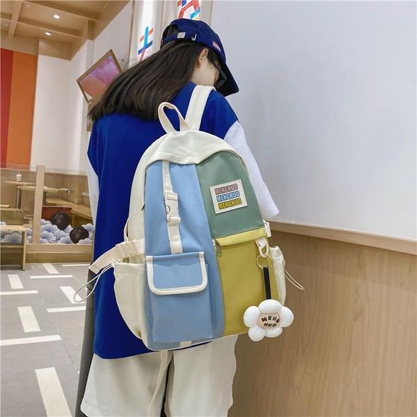 

backpack 2021 autumn sweet and lovely student nylon bag men female large capacity retro splice color shoulder designer