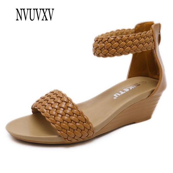 

style weaving sandals simple fashion single shoe summer women shoes non-slip wedge large size casual sh215, Black