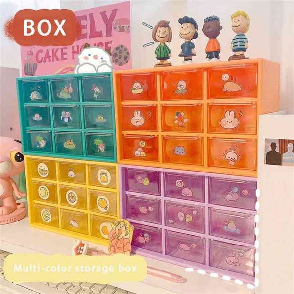 WG Kawaii Neun Gitter Desktop Aufbewahrungsbox Schublade Staubdicht Kosmetik Schmuck Nagel Sachen Organizer Regal Make-Up Organisation Fall 210922