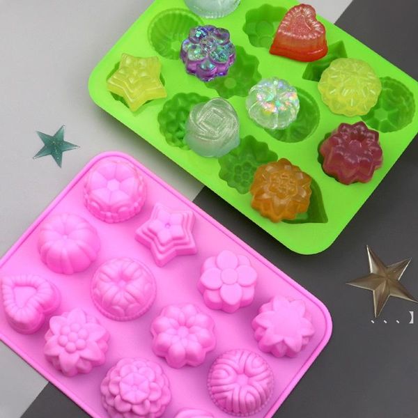 Moldes de Newbaking Bolo Molde de Chocolate Silicone Soap Molds 12 Furos Forma Forma De Bake Bandeja de Bake Fazendo Ferramenta DIY Jeely Mold RRB12610