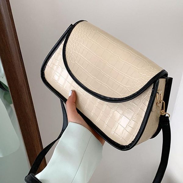 

evening bags panelled crocodile pattern women shoulder bag 2021 vintage women's leather handbag female crossbody bolso bandolera mujer