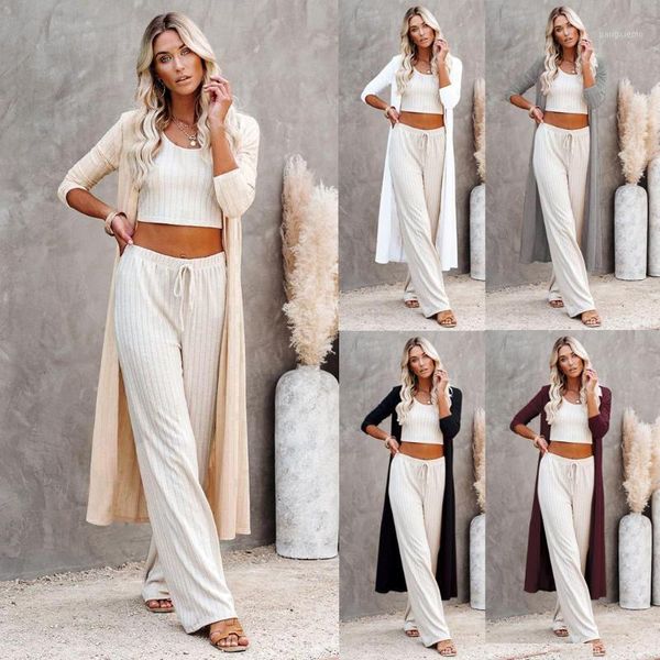 

women's knits & tees 2021 fashion casual women solid long kimono cardigan blouse shawl loose outwear coat winter sweater, White