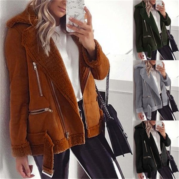 

women's jackets autumn winter with zipper for woman long sleeve turn down collar jacket coats ladies outerwear coat, Black;brown