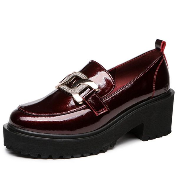

dress shoes women genuine leather 2021 spring platform loafers ladies patent single plus size 41 42 43, Black