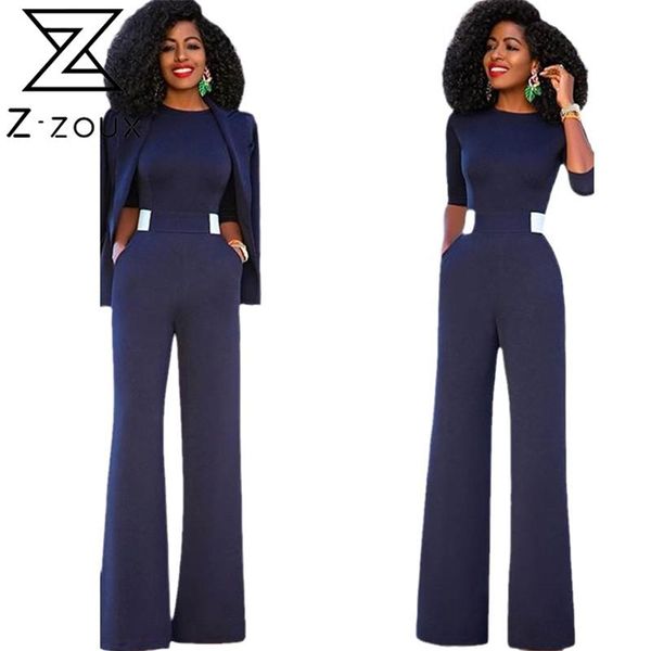 Mulheres Jumpsuit Temperamento Macacão Womens High Waisted Ladies Azul Casuais Plus Size Verão 210513