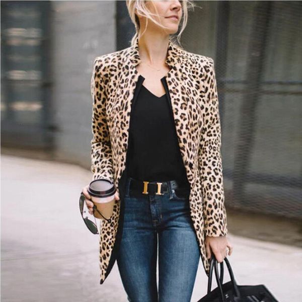 

women's t-shirt fashion leopard print blazer winter women coat plus size long sleeve jackets office lady hkec, White