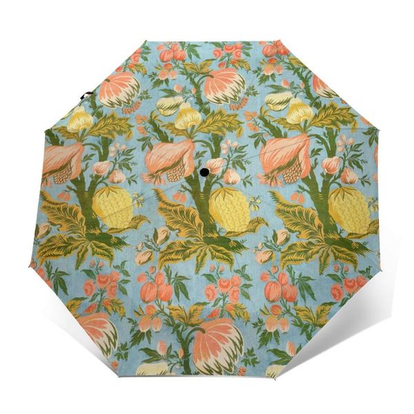 

umbrellas automatic umbrella vintage blue floral three-fold women men rain