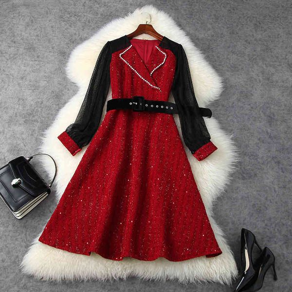 

casual dresses runway spring work women occupation autumn party dress xl winter vintage long sleeve diamond lace kikp, Black;gray