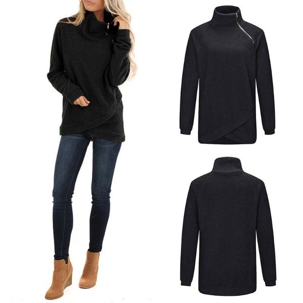 

women's hoodies & sweatshirts 2021 ladies fashion autumn bottoming shirts women turtleneck casual plush winter solid color pullovers ho, Black