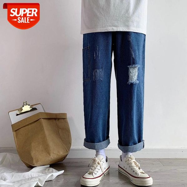

2019 summer men's holes wash cowboy casual pants baggy homme cargo pocket jeans mens biker denim blue color trousers size -2xl #zh6h