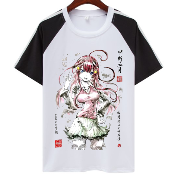 

men's t-shirts the quintessential quintuplets cosplay t-shirt fashion anime ink painting t shirts short sleeve tee, White;black