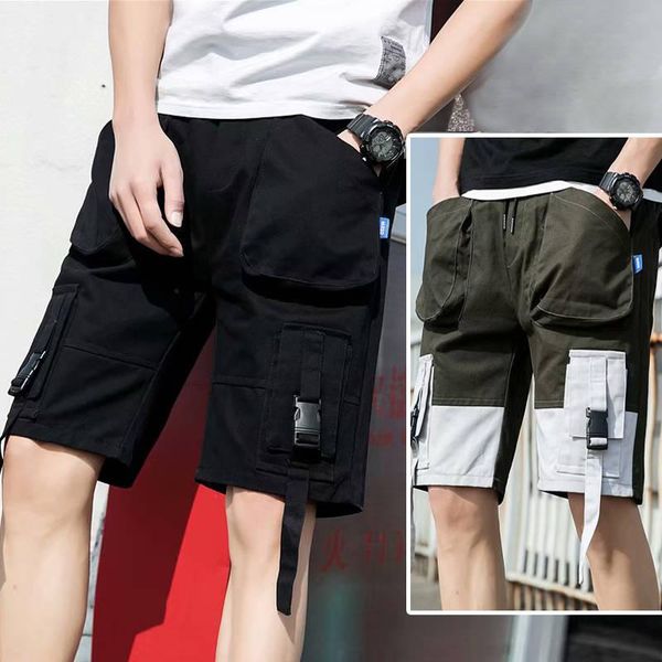 

cargo shorts men hip hop summer streetwear 2021 fashion knee length short joggers casual pants with pockets men's, White;black