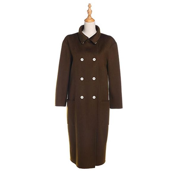 

women's wool & blends gowani winter coat vintage olive green turn-down collar double breasted long outfit warm clothes for women, Black