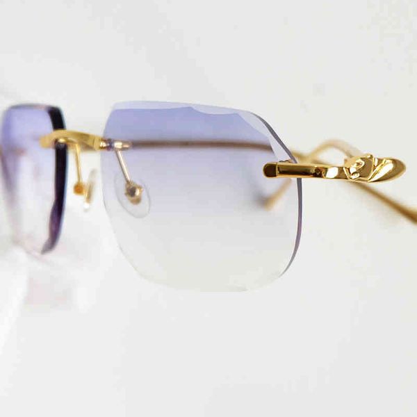 

2022 factory wholesale new luxury designer men retro rimless sunglasses classic vintage glasses tinting diamond cut spring de sol mujer, White;black