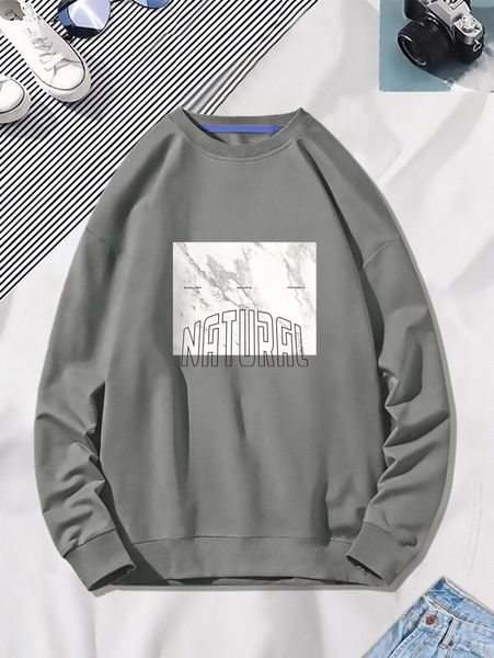 

men drop shoulder letter & marble pattern pullover c3ix#, Black