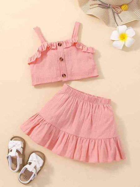 

baby frill trim cami & ruffle hem skirt she, White