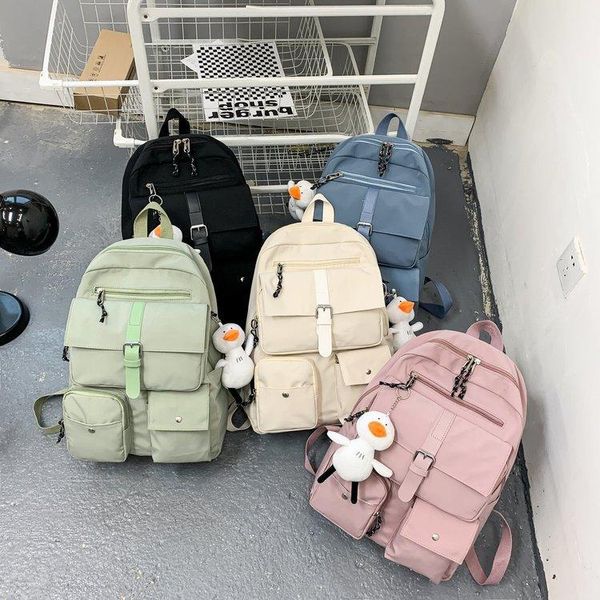 

backpack college style simple design versatile male and female students schoolbag solid color large capacity travel bag
