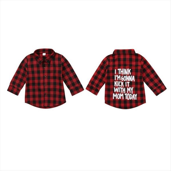 

fashion casual cotton newborn toddler baby boy girls long sleeve turn down collar plaid red shirts back letter outfit 2, White;black