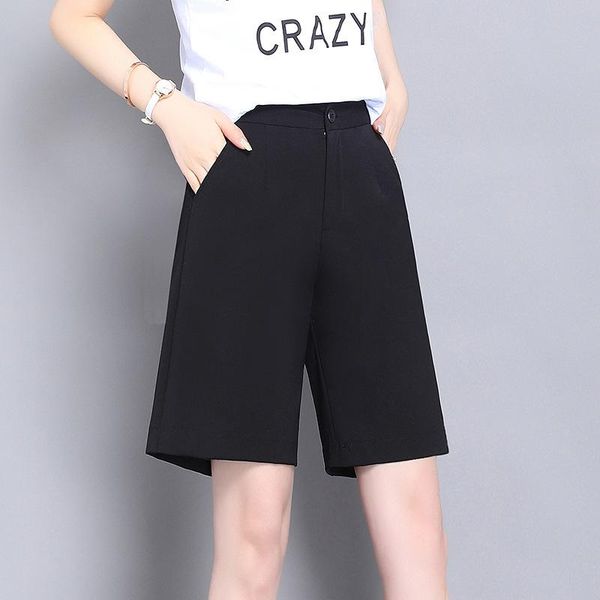 

men's shorts 2021 summer women's high-waisted thin wide-leg pants loose straight casual black five-point, White;black