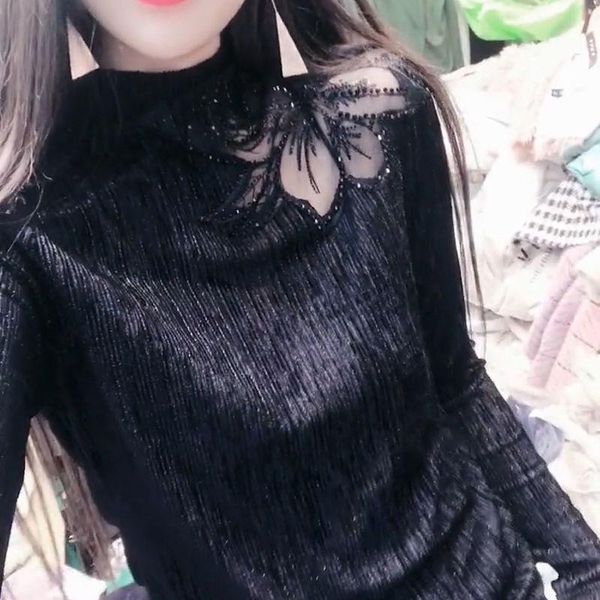 

women's sweaters blouse women long-sleeve lace 2021 black short shirts blusas ropa de mujer, White;black