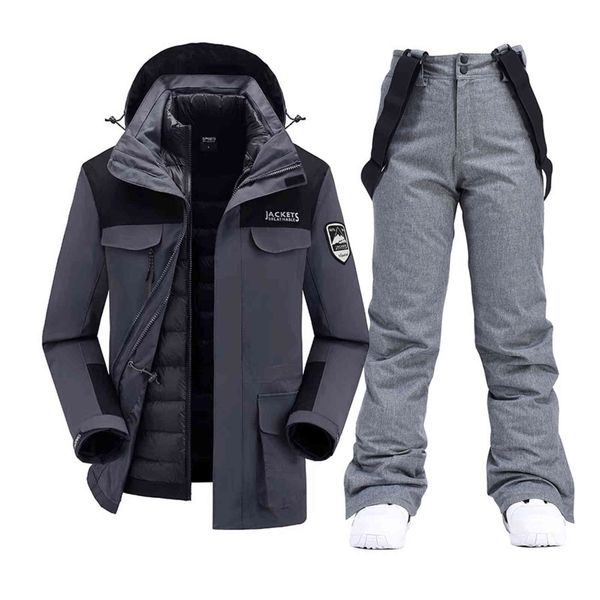

men's suits, warm waterproof, outdoor sports, ets trousers, thermal equipment, down ski ets, brands, winter, 2021, Gray