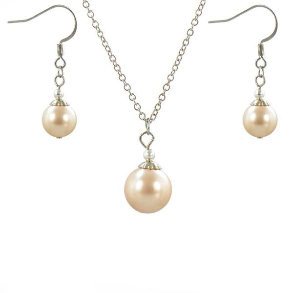 

chains pink pearl pendant silver chain necklace & hook earrings jewelry set