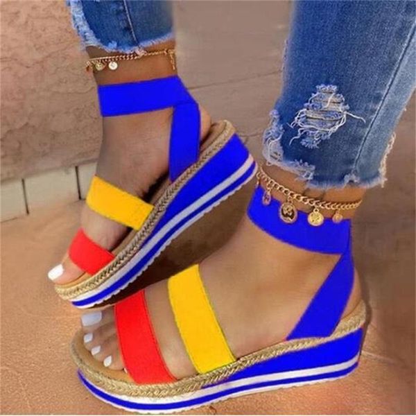 

sandals women wedges platform candy color ladies shoes summer snadals casual slip on strap cross, Black