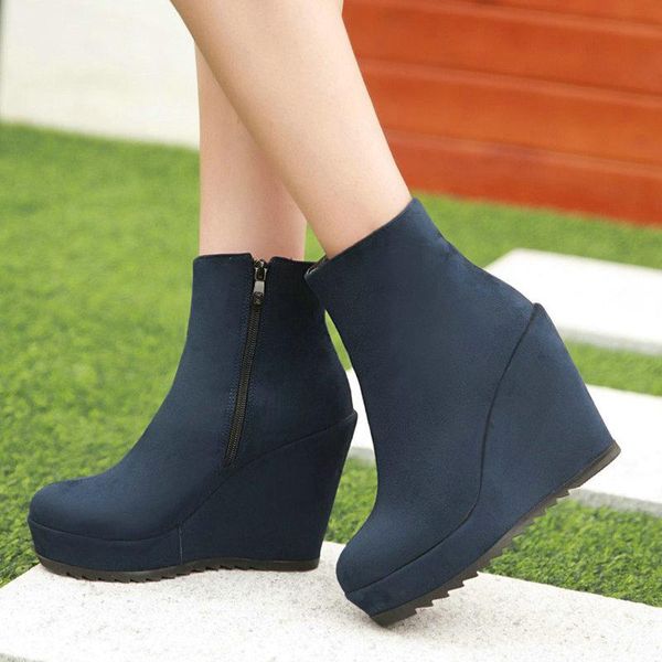 

boots fashion high platform brand wedges thick bottom women casual party chunky heels shoes woman large size 34-43, Black