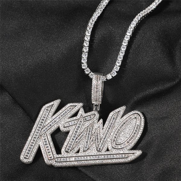 

new arrivals gold plated bling ice out cz custom name cursive letters pendant necklace with 24inch rope chain, Silver