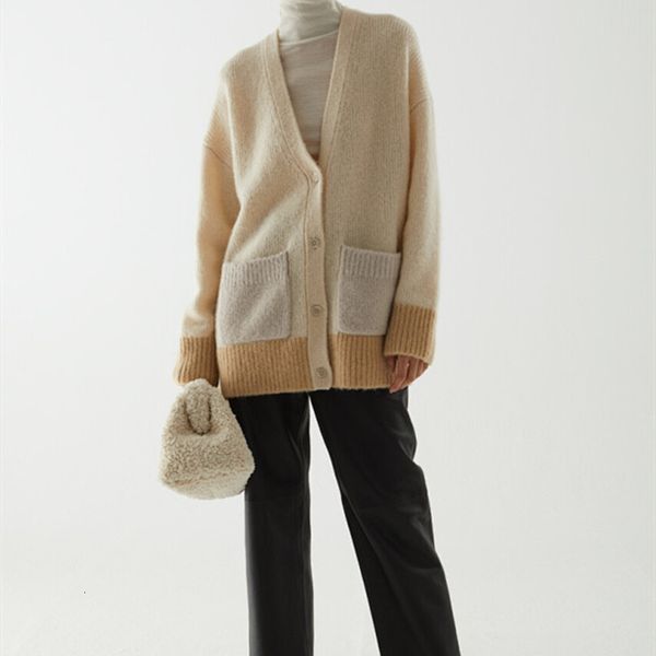 

sweaters women sweater v-neck long sleeve color patchwork casual ladies knit cardigan coats 2021, White;black