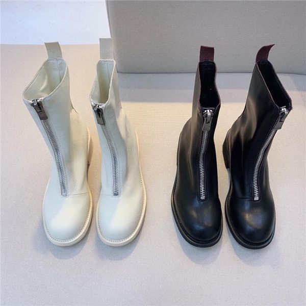 

boots tube short leather front mid women zipper british horse, Black