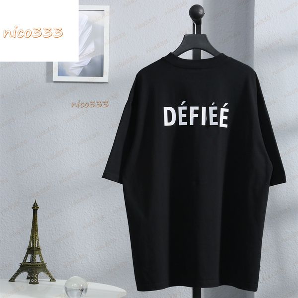 

high version paris 21ss back defile print retro sports logo short sleeve mens and womens loose t-shirt size s-xl, White;black